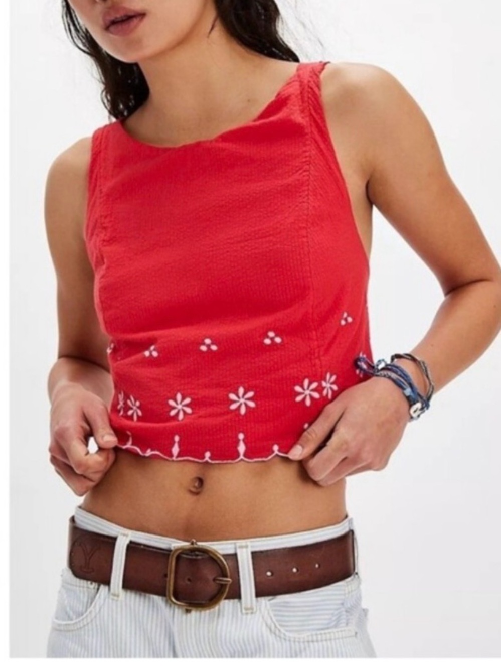 Free People Kayla Tie Red Crop Open Back Top Size XL NWT